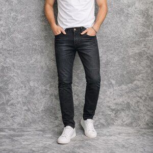 John Enzzo Men Jeans Luxury Designer Europe Size 38x32 Dark Wash Blue Denim